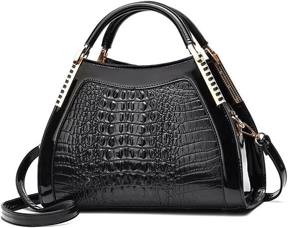 Handbags Designer Crocodile Pattern Handbag for Women Fashionable Shoulder Bag Stylish Party Messenger Bag(Black)