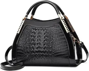 Handbags Designer Crocodile Pattern Handbag for Women Fashionable Shoulder Bag Stylish Party Messenger Bag(Black)