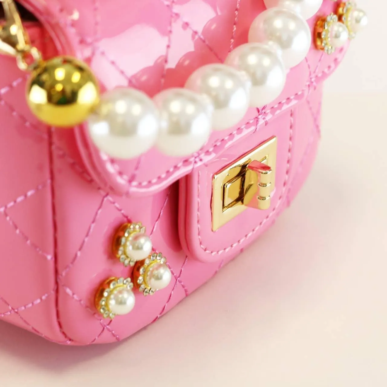 Handbags | Embellished Patent Quilted Purse- Fuchsia | Doe a Dear