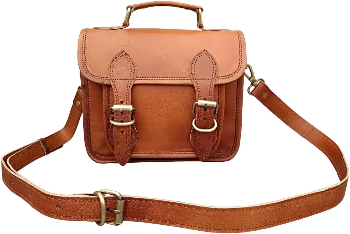 Handcrafted Vintage Leather Satchel Crossbody Bag Men Womenn Purse Wallet Handbag Messenger Sling Bags, 9 Inch Mini