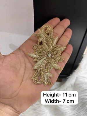 Handmade Zardosi Patch for Ethnic Dresses, Craft Projects & Decorative Applique (Mix Gold)