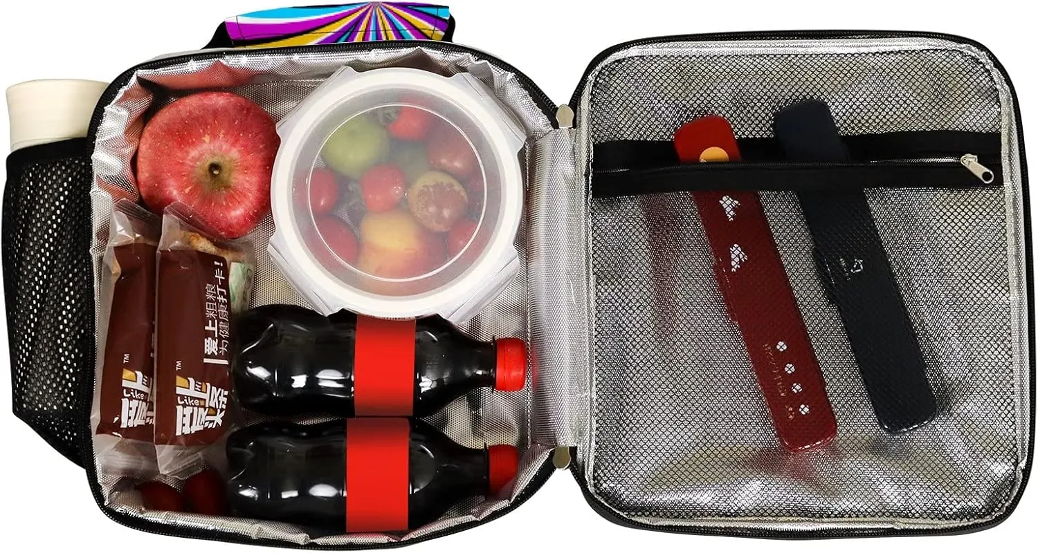 Hapuxt Lunch Box Lunch Bag with Adjustable Shoulder Strap Tote Abstract Striped Motion Illusion Insulated Waterproof Outdoor Work Office Picnic for Women Men