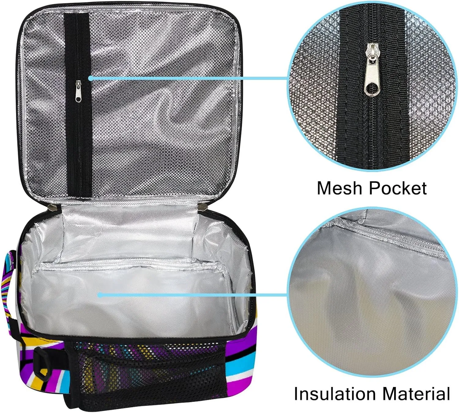 Hapuxt Lunch Box Lunch Bag with Adjustable Shoulder Strap Tote Abstract Striped Motion Illusion Insulated Waterproof Outdoor Work Office Picnic for Women Men