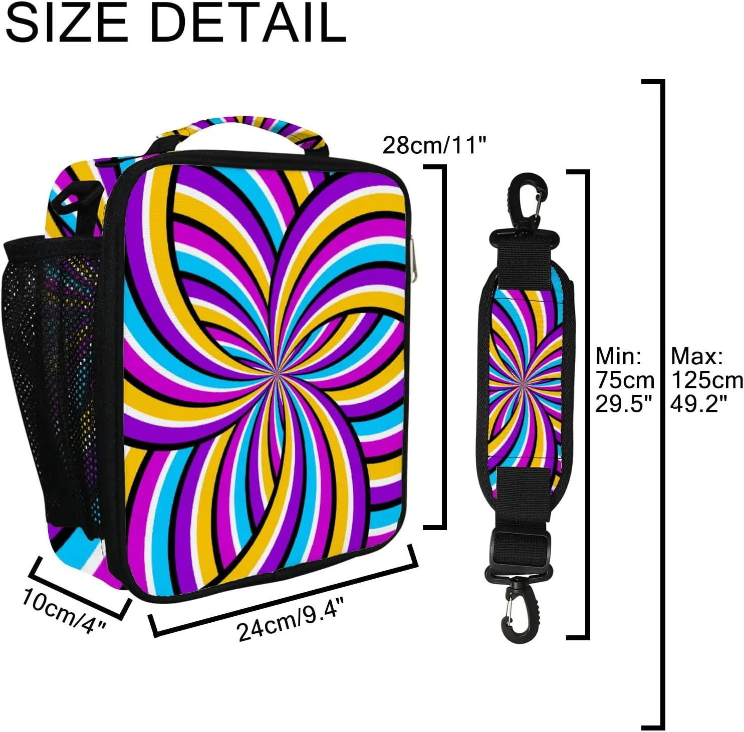 Hapuxt Lunch Box Lunch Bag with Adjustable Shoulder Strap Tote Abstract Striped Motion Illusion Insulated Waterproof Outdoor Work Office Picnic for Women Men