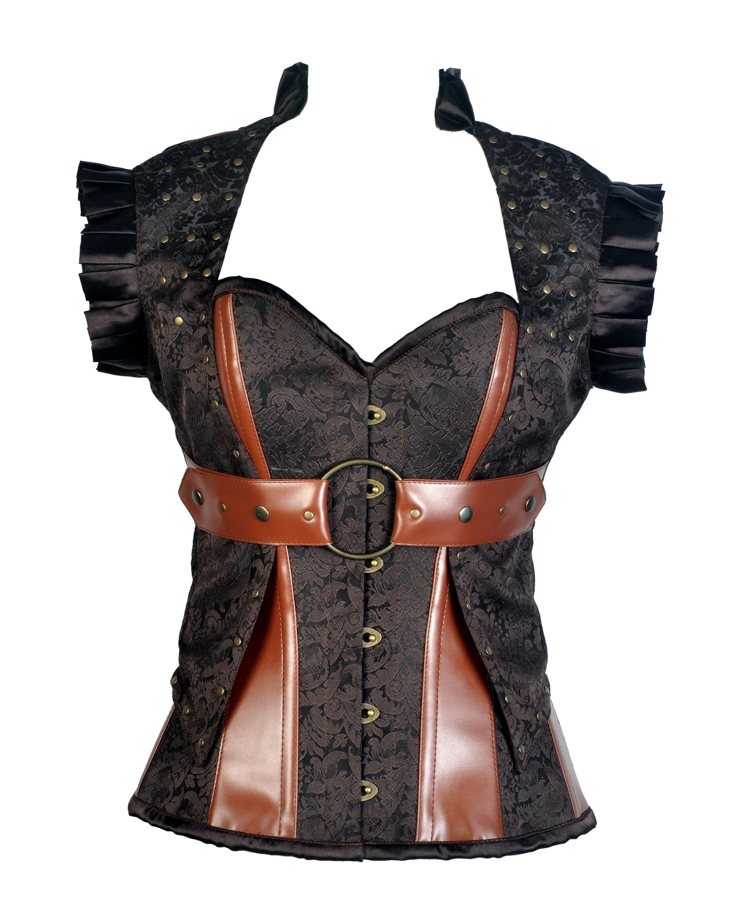Harry Coffee Brown Brocade  Leather Corset with Matching Jacket