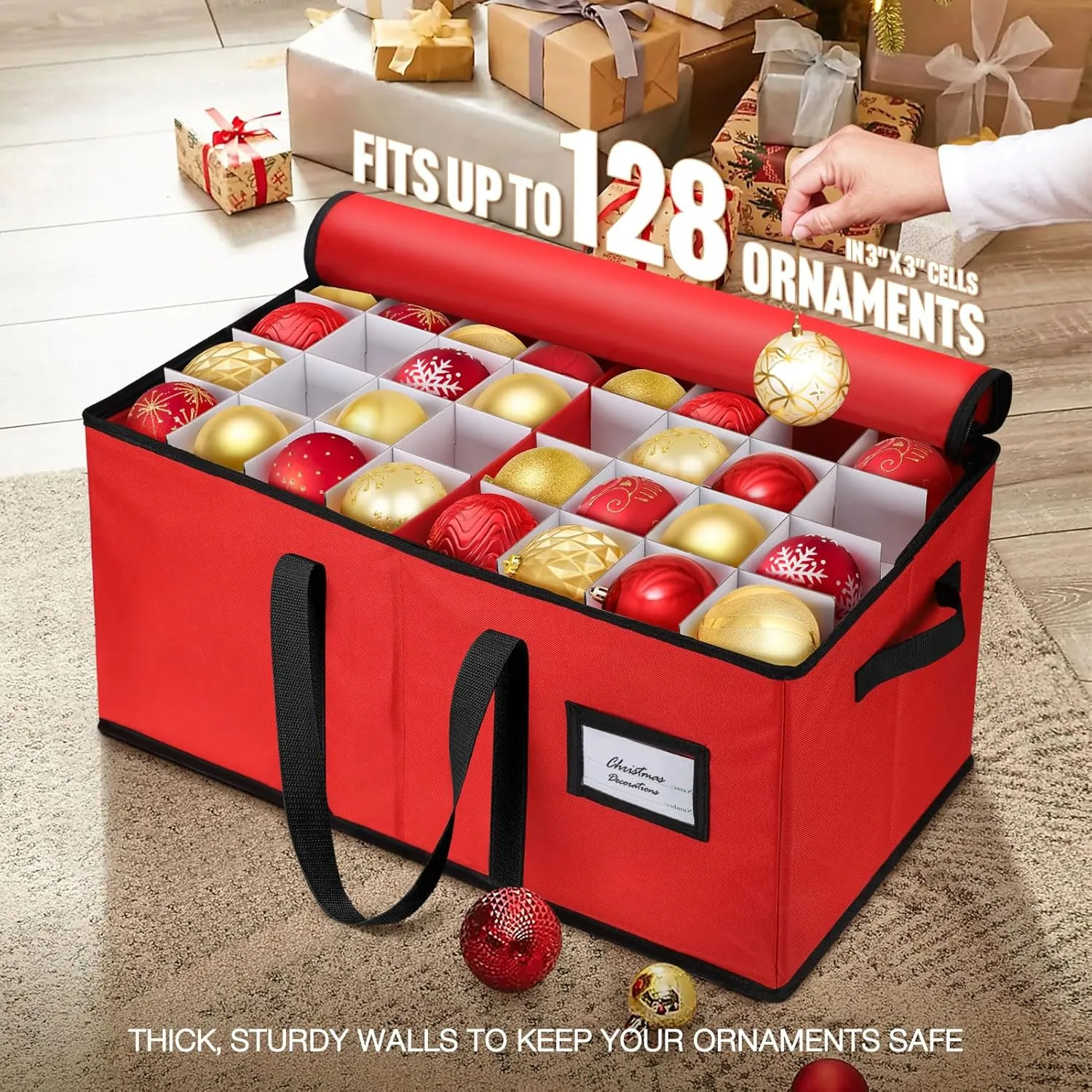 Hatisan 2 Pcs Christmas Tree Storage Bag for 9ft Artificial Trees with Christmas Ornament Storage Box, Sturdy Waterproof Material, Zippered Bag, Stitched Reinforced Carry Handles(Red, 9 ft)