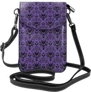 Haunted Mansion Print Small Crossbody Bags for Women Leather Cell Phone Purses Mini Leather Shoulder Handbag Adjustable Strap