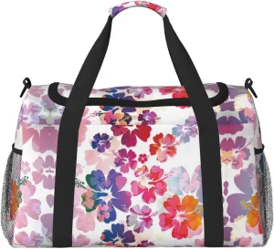 Hawaiian flower print print Large Canvas Travel Duffel Bag Weekender Bags for Women Overnight Bag Carry On Tote Bag