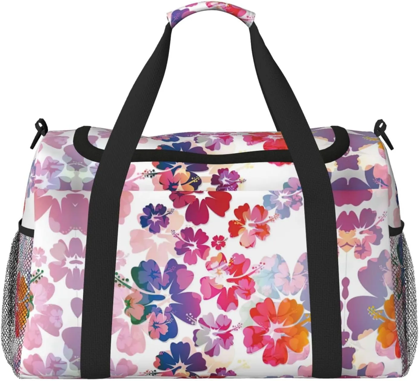 Hawaiian flower print print Large Canvas Travel Duffel Bag Weekender Bags for Women Overnight Bag Carry On Tote Bag