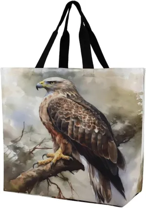 Hawk Sitting In The Tree Tote Bag Reusable Grocery Bags for Women Travel Shoulder Bag Large Shopping Bag Handbag