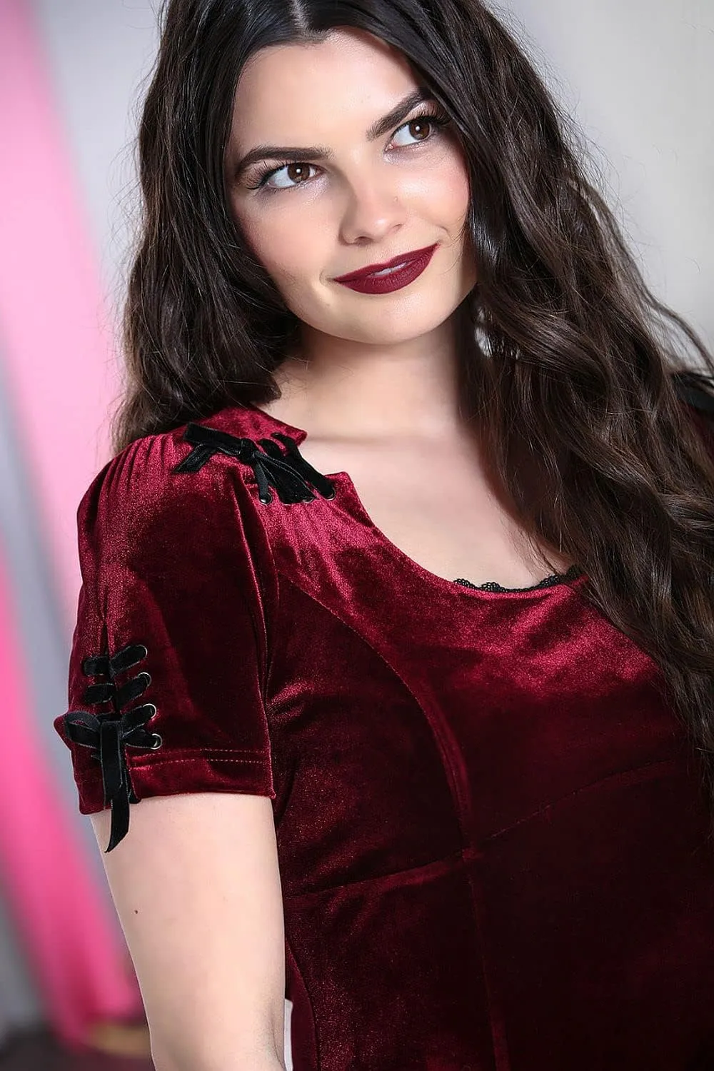 Hell Bunny Everly Velvet Mini Burgundy Wine Dress