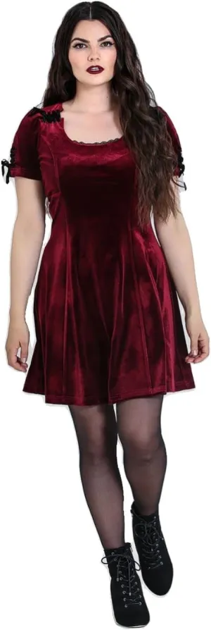 Hell Bunny Everly Velvet Mini Burgundy Wine Dress