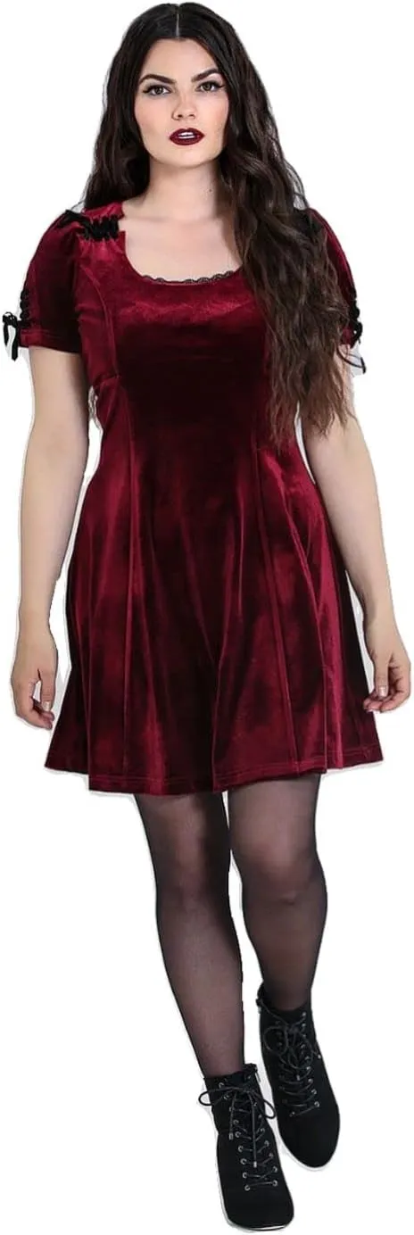 Hell Bunny Everly Velvet Mini Burgundy Wine Dress