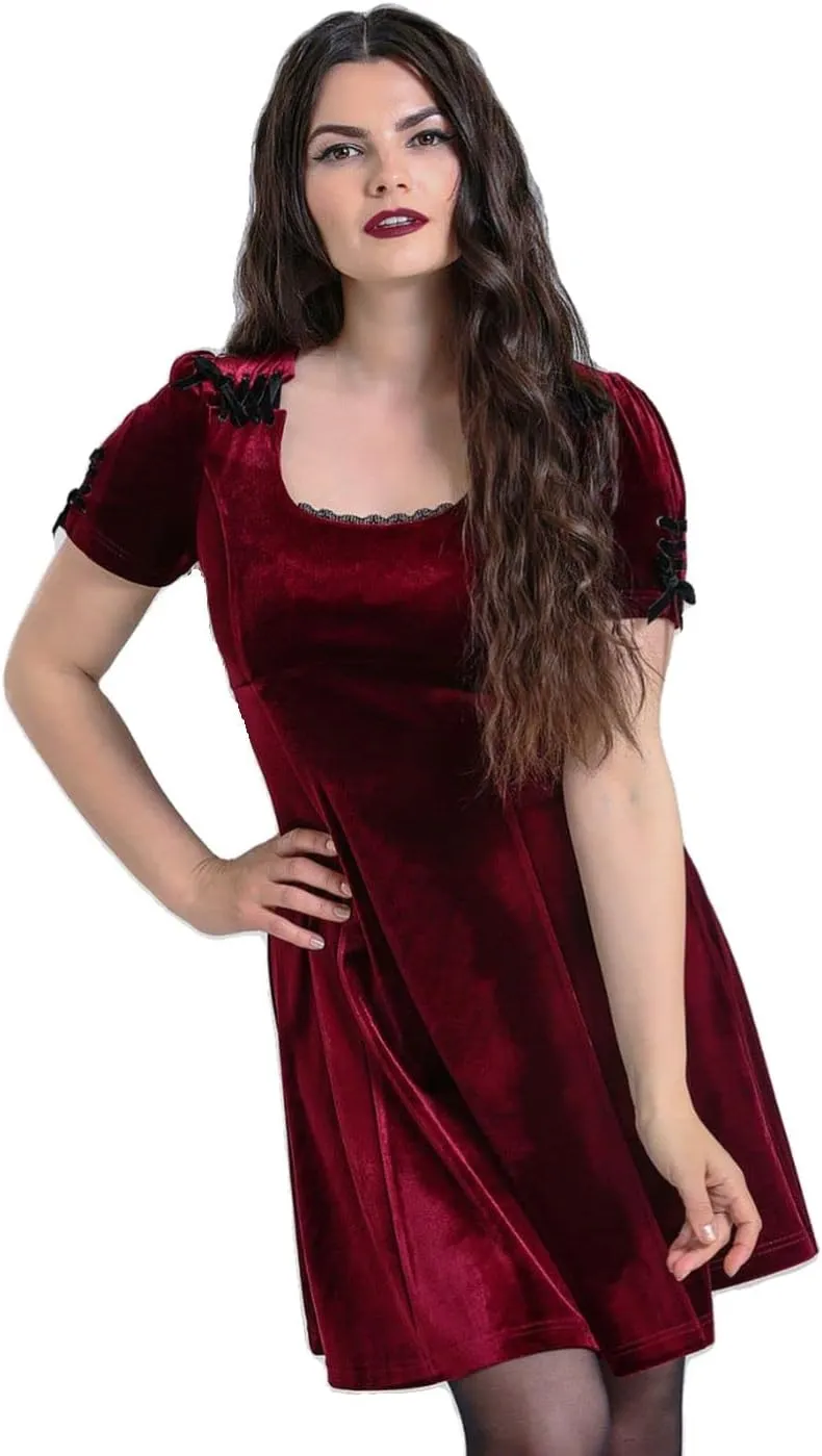 Hell Bunny Everly Velvet Mini Burgundy Wine Dress