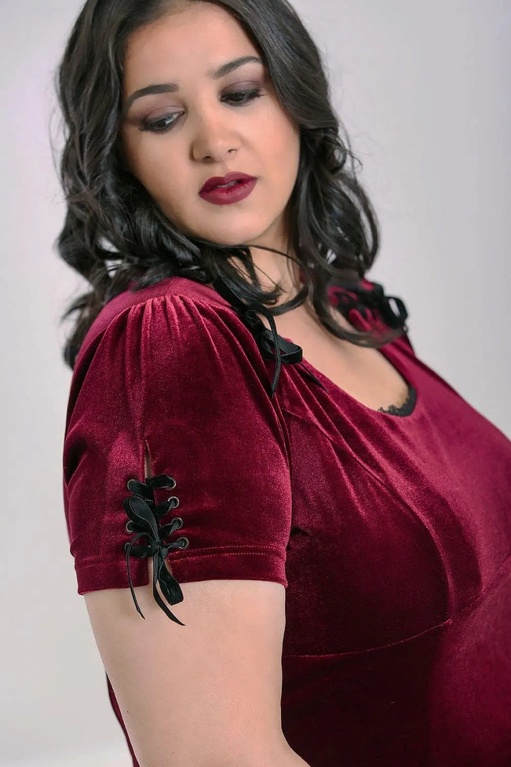 Hell Bunny Everly Velvet Mini Burgundy Wine Dress