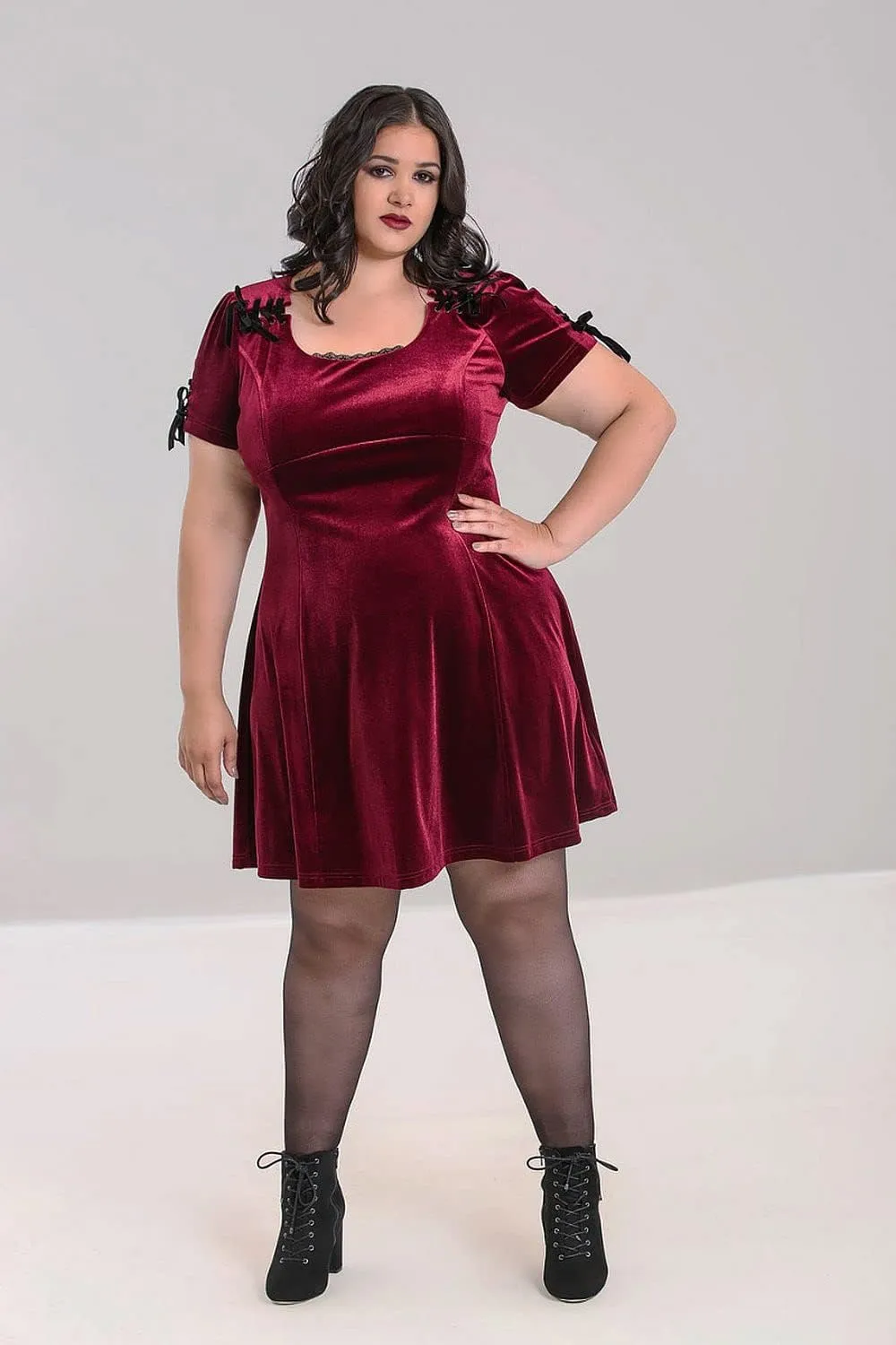 Hell Bunny Everly Velvet Mini Burgundy Wine Dress
