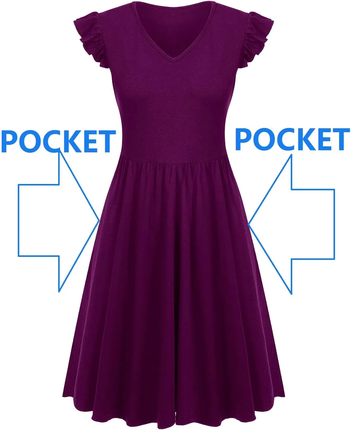 HELYO Women's Summer Dresses Cute V Neck Ruffle Sleeve Cocktail Short Work Casual Dress with Pockets 648