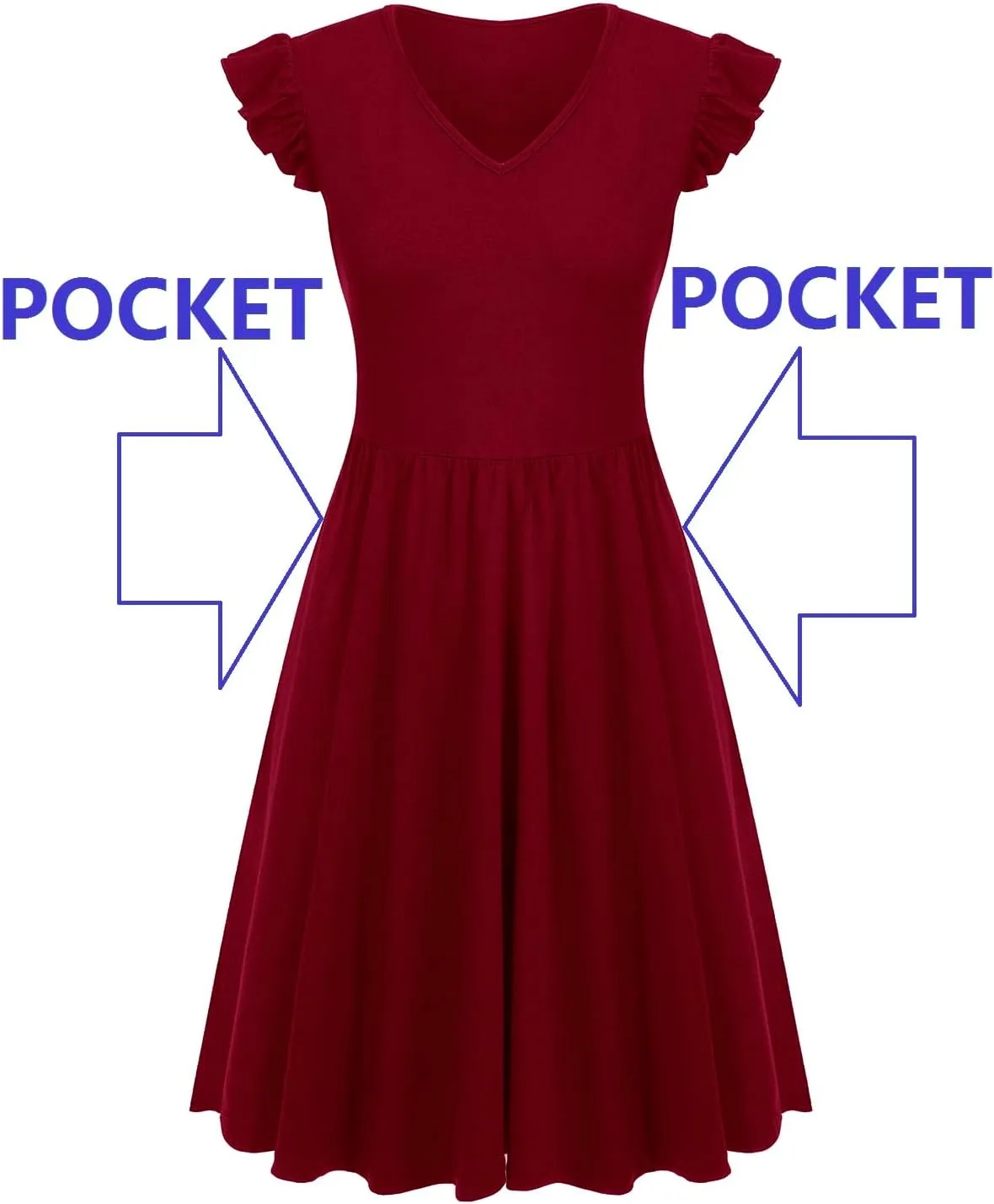 HELYO Women's Summer Dresses Cute V Neck Ruffle Sleeve Cocktail Short Work Casual Dress with Pockets 648