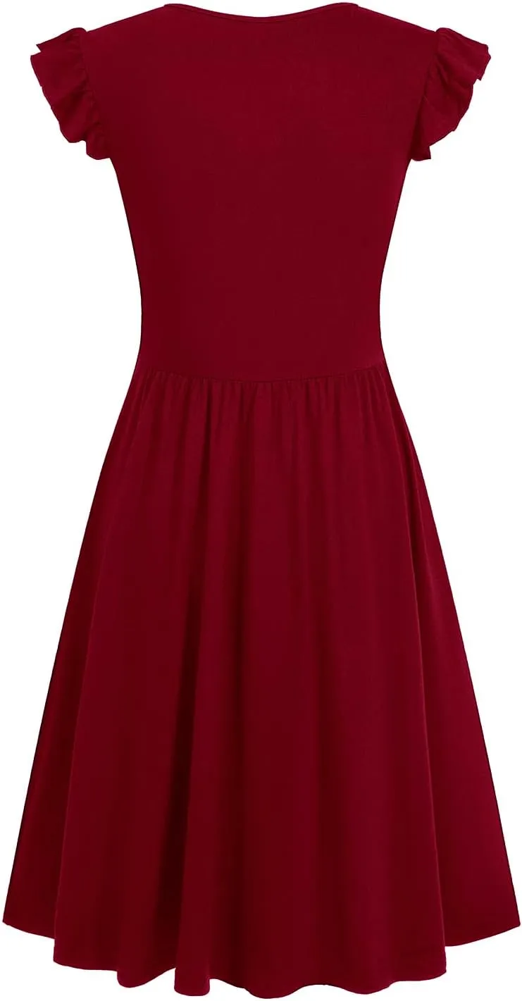 HELYO Women's Summer Dresses Cute V Neck Ruffle Sleeve Cocktail Short Work Casual Dress with Pockets 648