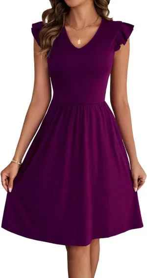 HELYO Women's Summer Dresses Cute V Neck Ruffle Sleeve Cocktail Short Work Casual Dress with Pockets 648