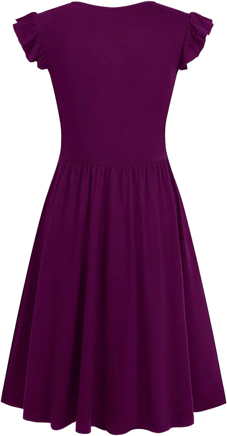 HELYO Women's Summer Dresses Cute V Neck Ruffle Sleeve Cocktail Short Work Casual Dress with Pockets 648