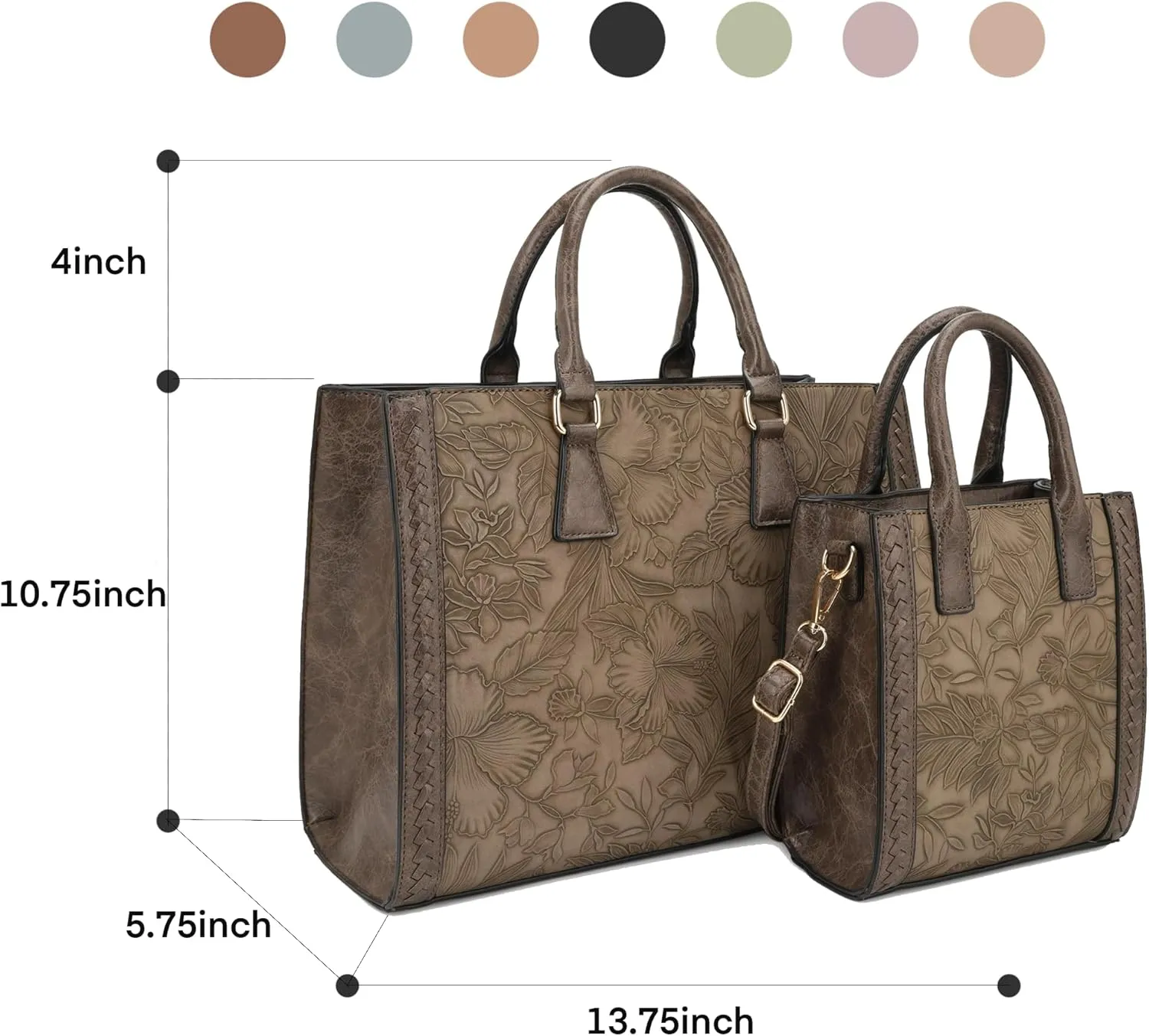 Hibiscus Bag For Women,Vegan Leather Crossbody Designer Laptop bags,Adjustable Strap With Mini Bag For Ladies 2pcs