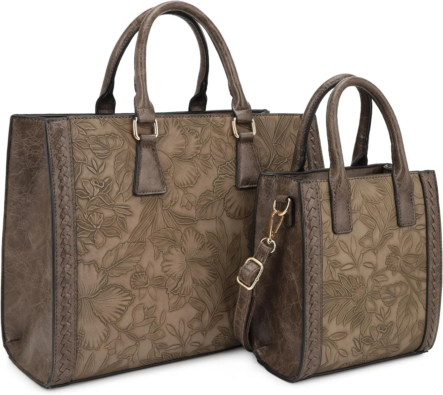 Hibiscus Bag For Women,Vegan Leather Crossbody Designer Laptop bags,Adjustable Strap With Mini Bag For Ladies 2pcs