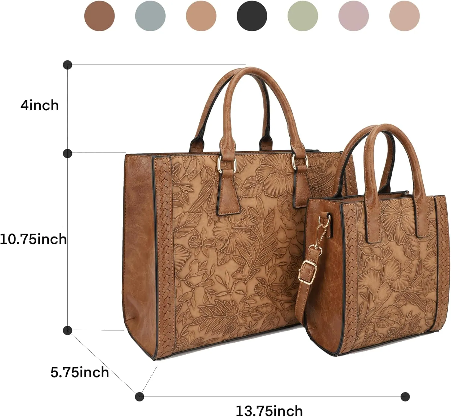 Hibiscus Bag For Women,Vegan Leather Crossbody Designer Laptop bags,Adjustable Strap With Mini Bag For Ladies 2pcs