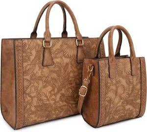 Hibiscus Bag For Women,Vegan Leather Crossbody Designer Laptop bags,Adjustable Strap With Mini Bag For Ladies 2pcs