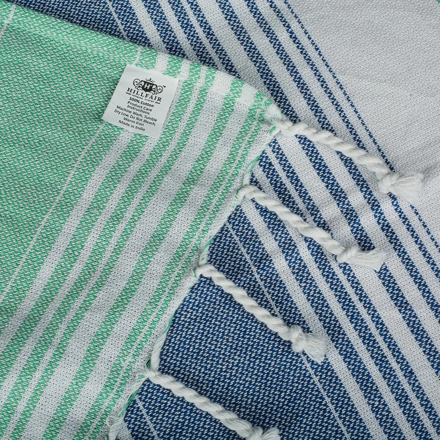 HILLFAIR Cotton Turkish Beach Towels, Quick Dry Lightweight Sand Free Peshtemal Towel for Bath Swim Yoga Spa Travel, Beach Accessories, Oversized Cotton Turkish Towels (39 x 72 inch- 4 Pack Mint Blue)