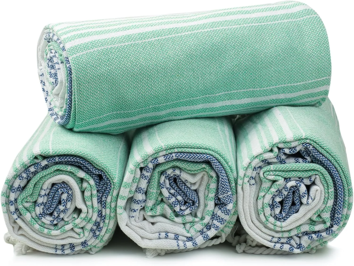 HILLFAIR Cotton Turkish Beach Towels, Quick Dry Lightweight Sand Free Peshtemal Towel for Bath Swim Yoga Spa Travel, Beach Accessories, Oversized Cotton Turkish Towels (39 x 72 inch- 4 Pack Mint Blue)