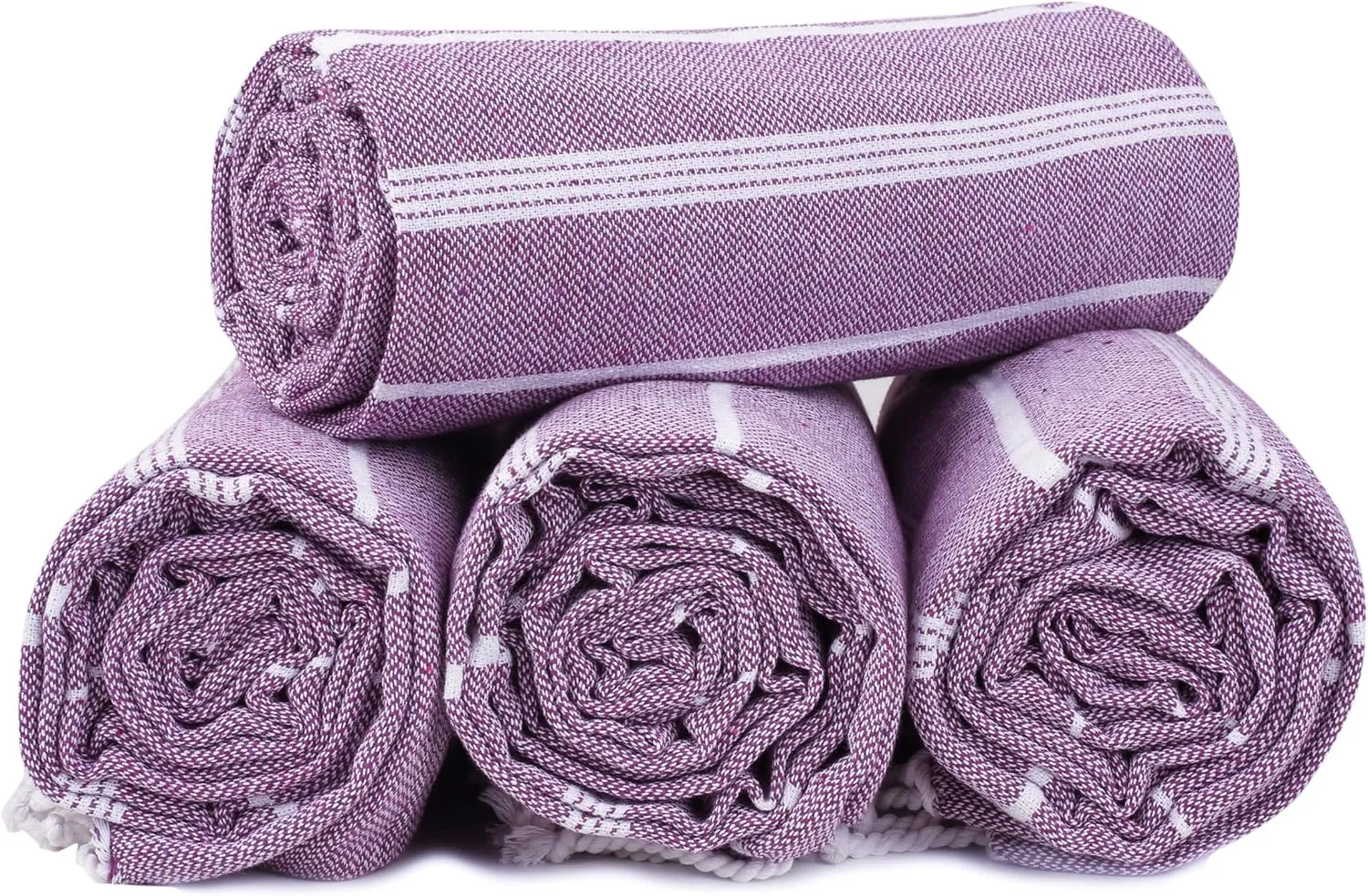 HILLFAIR Cotton Turkish Beach Towels, Quick Dry Lightweight Sand Free Peshtemal Towel for Bath Swim Yoga Spa Travel, Beach Accessories, Oversized Cotton Turkish Towels (39 x 72 inch- 4 Pack Purple)