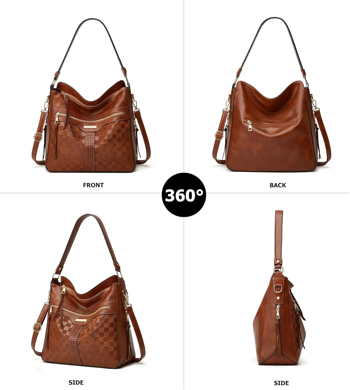 Hobo Bags for Women Stylish Checkered Pattern Crossbody Handbags Retro Large Capacity Shoulder Bag Bucket Purse