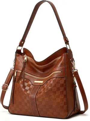 Hobo Bags for Women Stylish Checkered Pattern Crossbody Handbags Retro Large Capacity Shoulder Bag Bucket Purse