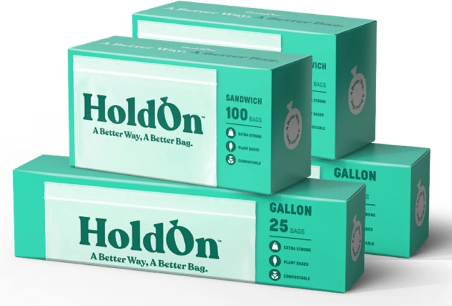 HoldOn Zip Seal Bundle - 2 Sets of Gallon Bags and 2 Sets of Sandwich Bags - Compostable, Food-Safe, Freezer-Safe, BPA Free