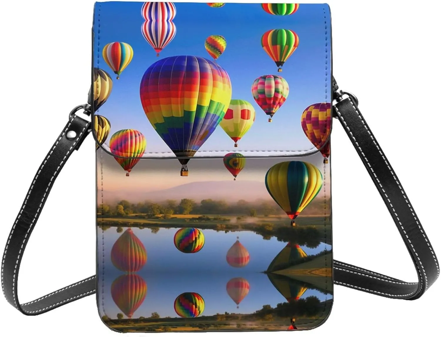Hot Air Balloons Print Small Cell Phone Purse Small Crossbody Bags Women Pu Leather Shoulder Bag Handbag