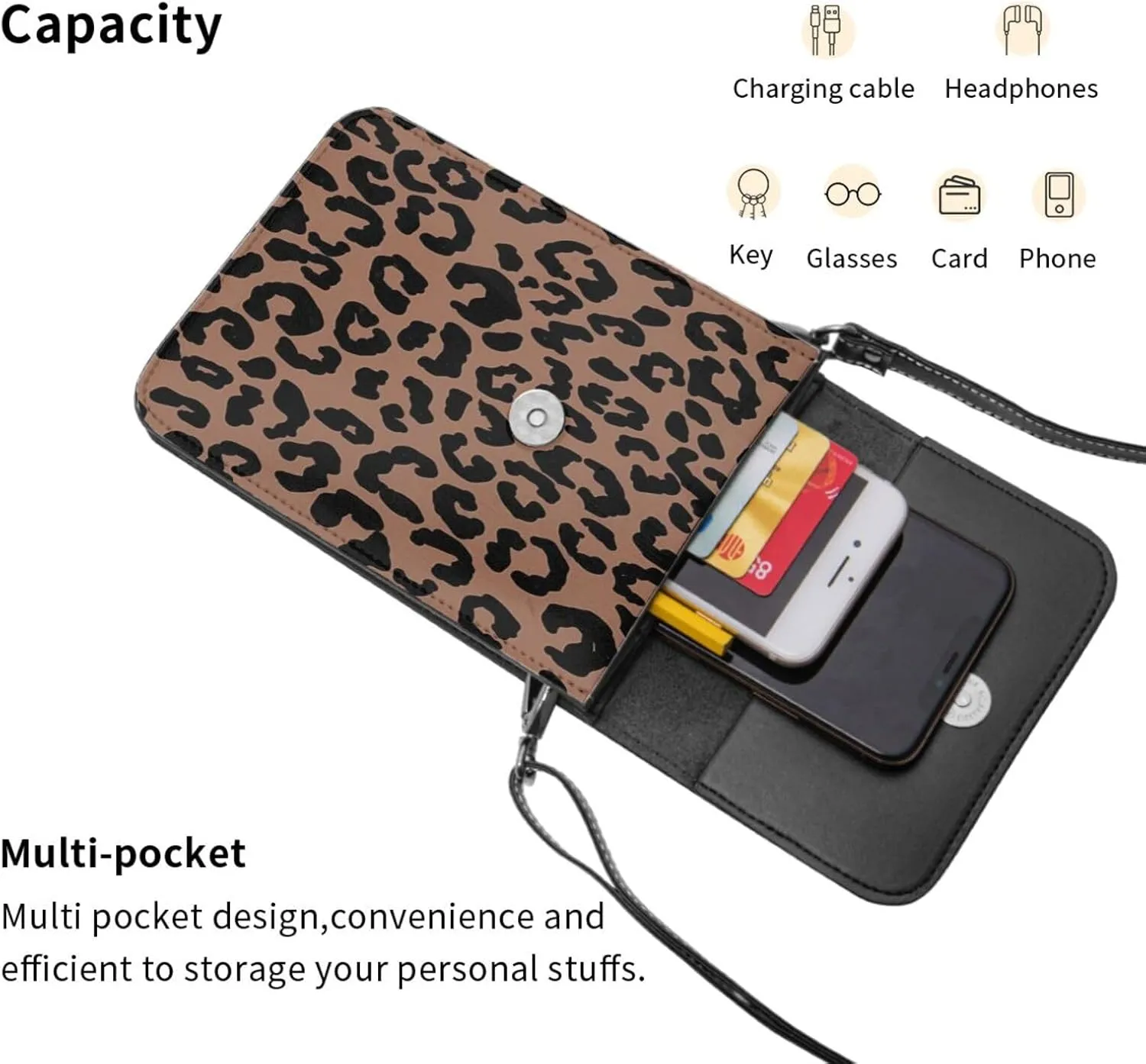 Hot Pinks Cheetah Aesthetic Leather Crossbody Phone Purse for Women Cute Wallet Bags Lightweight Mini Sling Bag