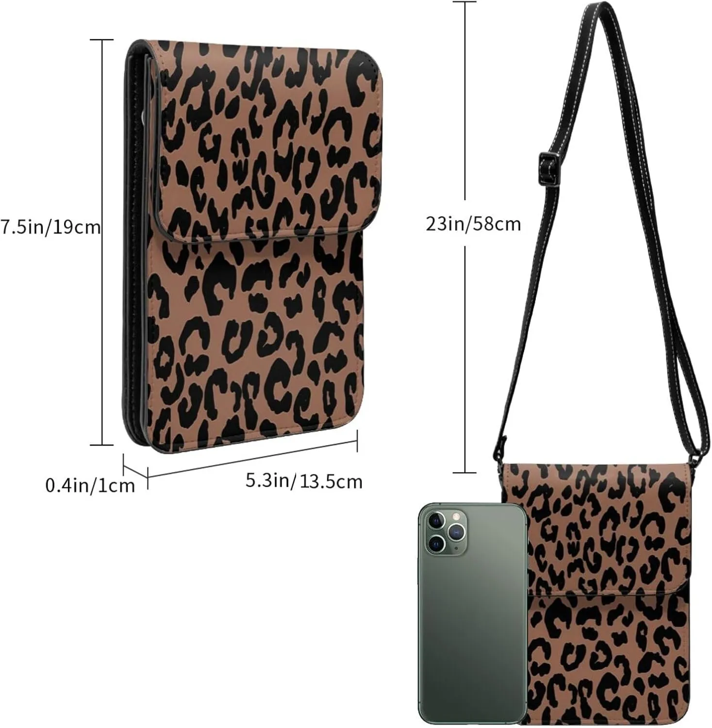 Hot Pinks Cheetah Aesthetic Leather Crossbody Phone Purse for Women Cute Wallet Bags Lightweight Mini Sling Bag