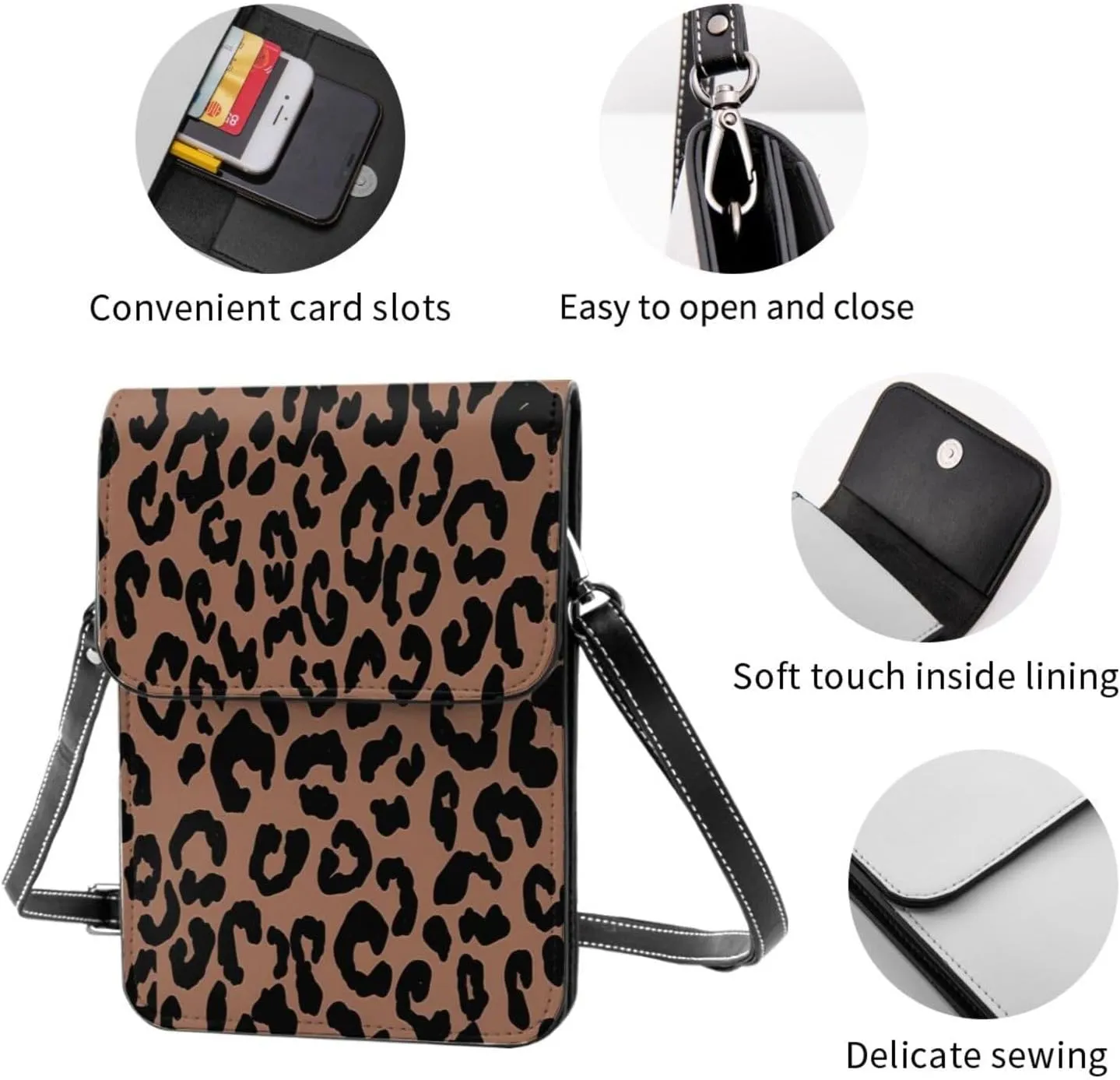 Hot Pinks Cheetah Aesthetic Leather Crossbody Phone Purse for Women Cute Wallet Bags Lightweight Mini Sling Bag