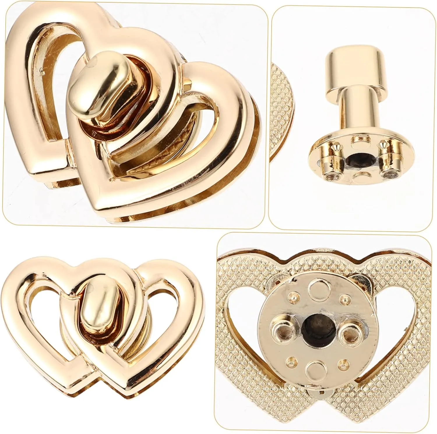 Housoutil Sets Luggage Handbag Locks Hardware Heart Shape Turn Lock Buckle Metal for DIY Accessories Simple to Use Pcs