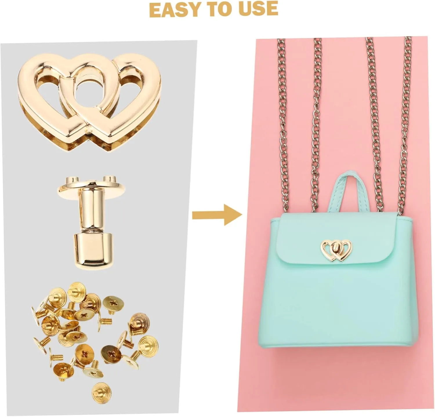 Housoutil Sets Luggage Handbag Locks Hardware Heart Shape Turn Lock Buckle Metal for DIY Accessories Simple to Use Pcs