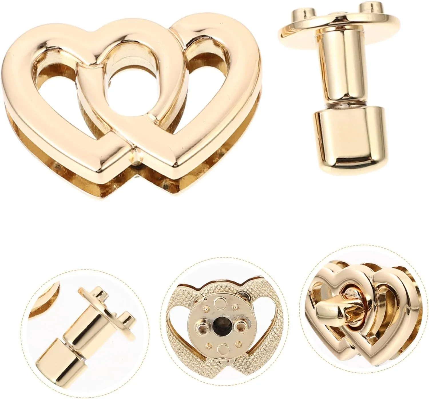 Housoutil Sets Luggage Handbag Locks Hardware Heart Shape Turn Lock Buckle Metal for DIY Accessories Simple to Use Pcs