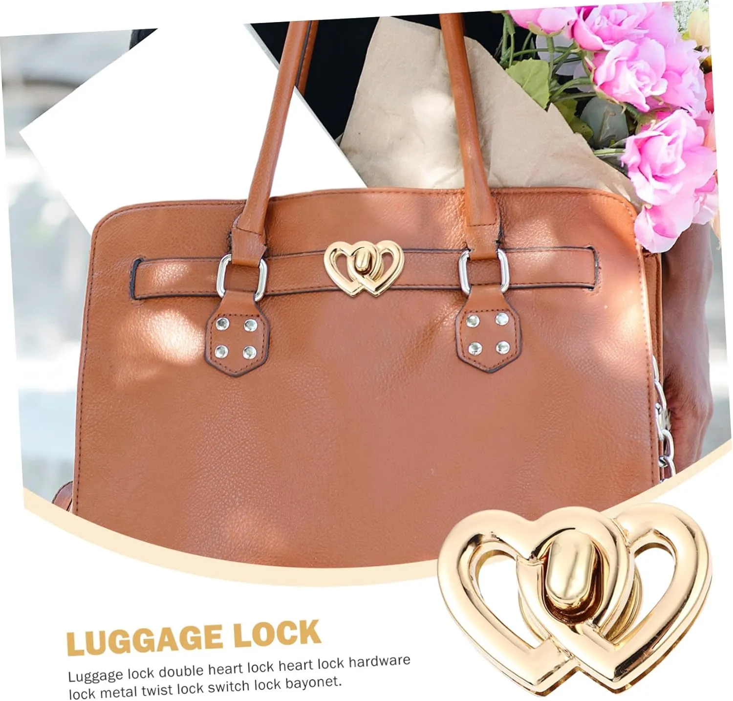 Housoutil Sets Luggage Handbag Locks Hardware Heart Shape Turn Lock Buckle Metal for DIY Accessories Simple to Use Pcs