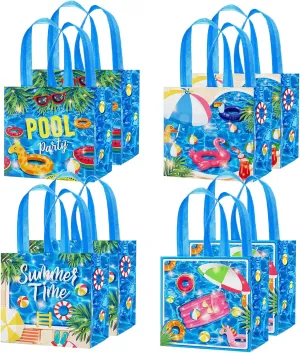 HOWAF 12pcs Pool Party Gift Bags, Summer Pool Party Non Woven Bags for Beach Party Hawaii Party Decoration Supplies, Pool Birthday Candy Bags Pool Party Treat Bags Summer Party Goodie Bags