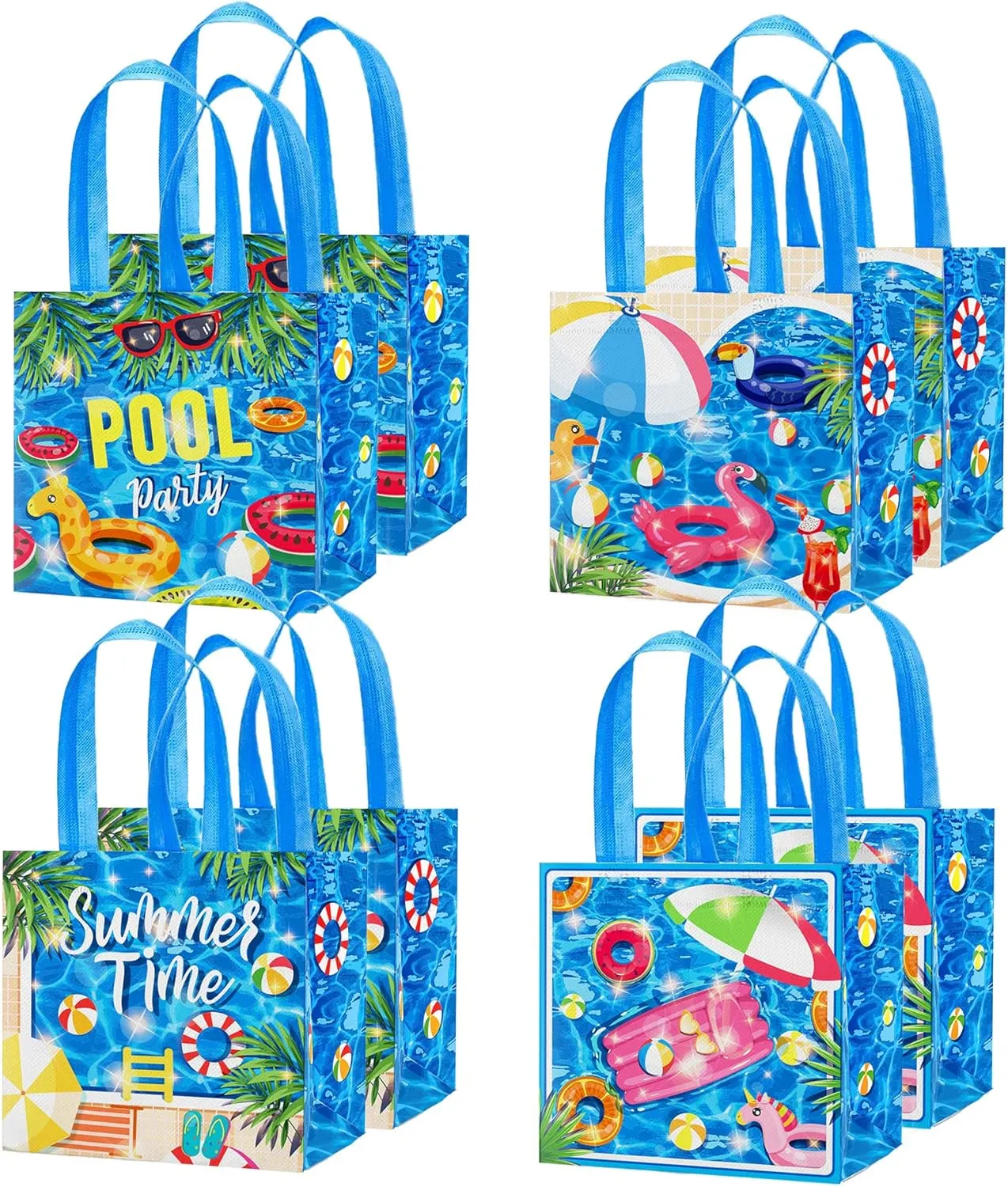 HOWAF 12pcs Pool Party Gift Bags, Summer Pool Party Non Woven Bags for Beach Party Hawaii Party Decoration Supplies, Pool Birthday Candy Bags Pool Party Treat Bags Summer Party Goodie Bags