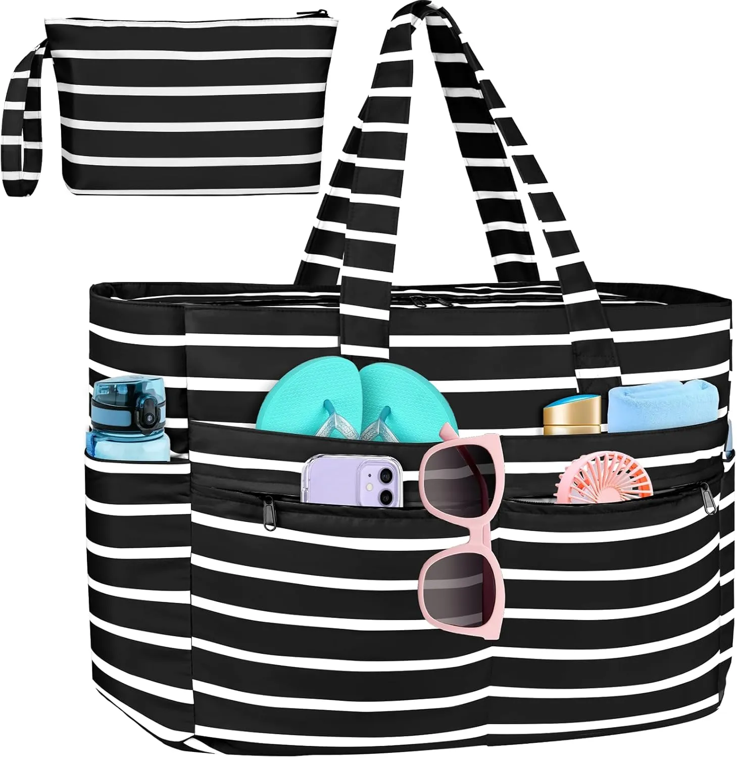 HUANLANG Extra Large Beach Bag Waterproof Beach Totes Bags for Women Men,Pool Bag with Zipper Wet Pocket