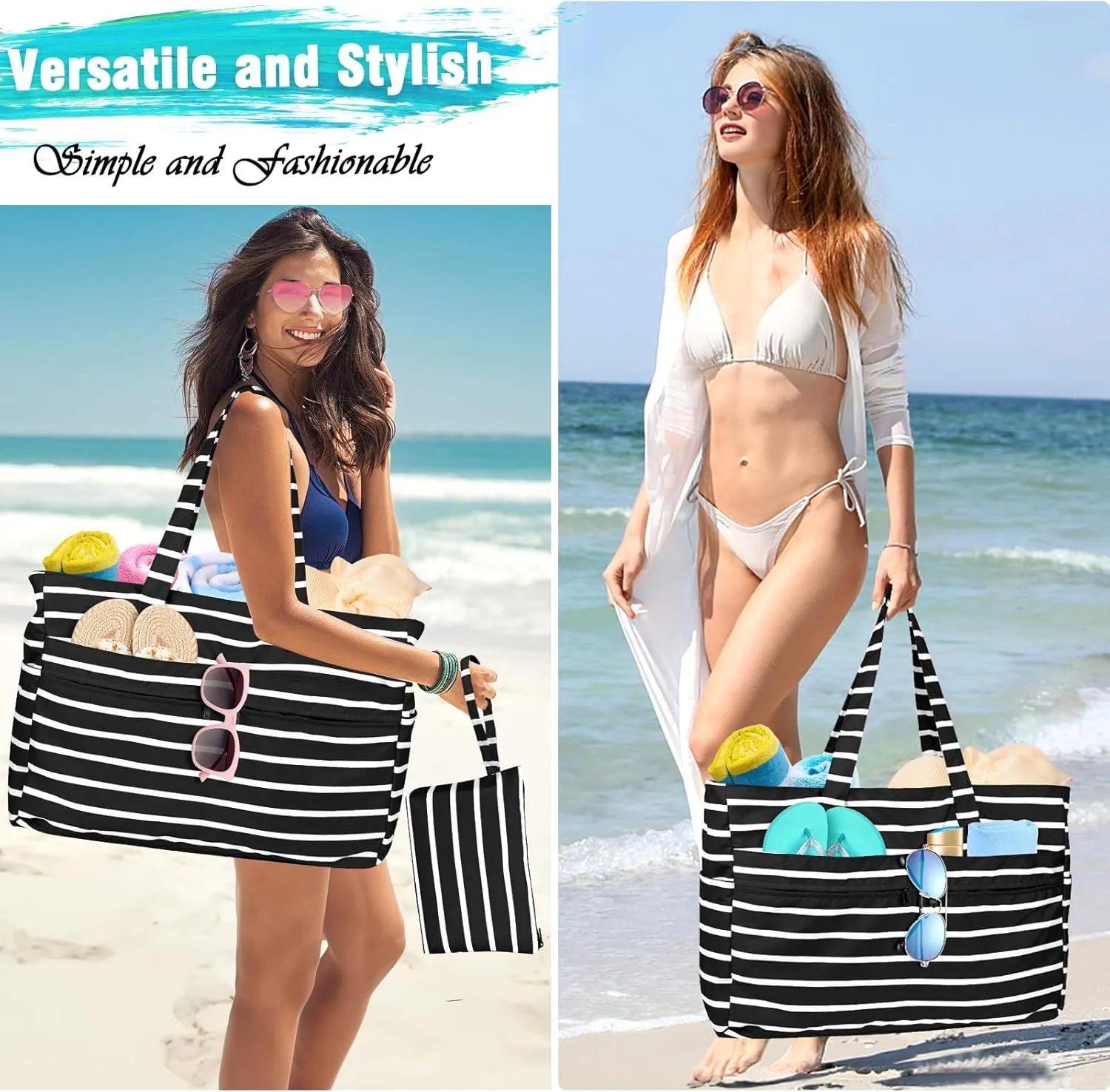 HUANLANG Extra Large Beach Bag Waterproof Beach Totes Bags for Women Men,Pool Bag with Zipper Wet Pocket