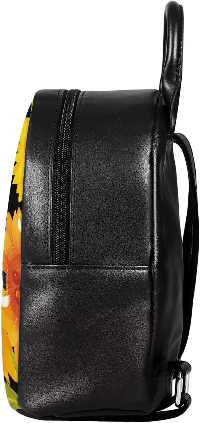 HUGS IDEA Sunflower Corgi Mini Backpack Purse for Women Girls PU Leather Zipper Closure Shoulder Bags