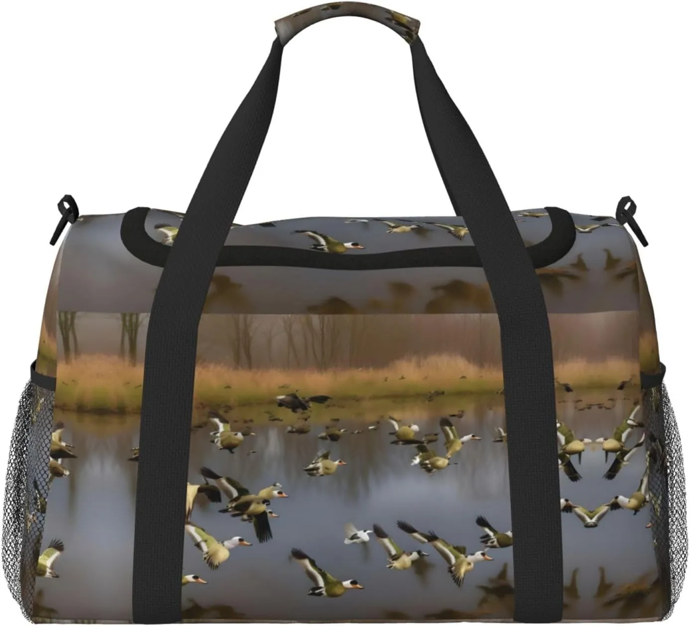Hunting Flying Wild Ducks print Large Canvas Travel Duffel Bag Weekender Bags for Women Overnight Bag Carry On Tote Bag