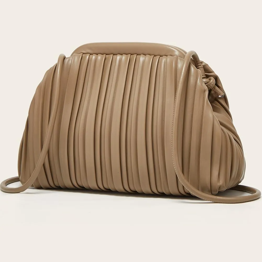 Hycurey Pleated Shoulder Handbags Mini PU Leather Bucket Bags for Women Trendy Handbags for Daily Life Lovely Purse